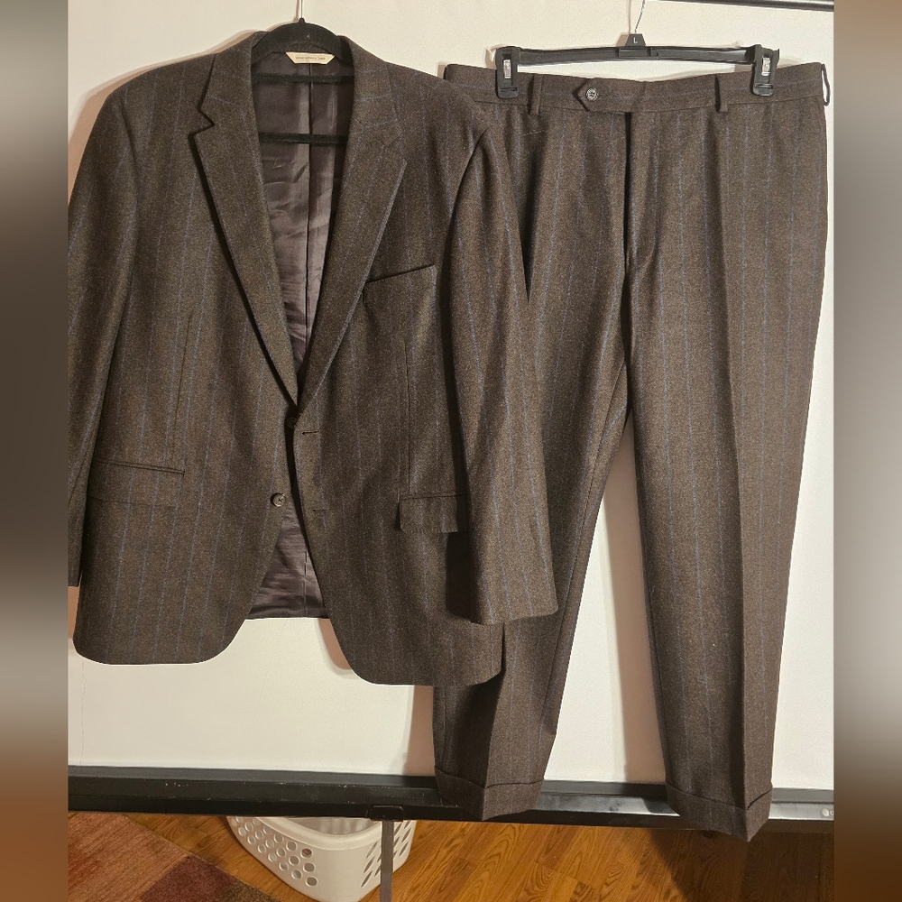 SAMUELSOHN MEN'S SUIT PINSTRIPES BROWN/BLUE 100% WOOL SIZE 46R - Picture 3 of 13